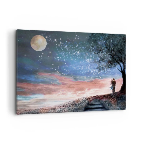 Quadro su tela - Stampe su Tela - Scena romantica di coppia sotto la luna piena - 100x70cm - Lo spettacolo delle stelle - Decorazione murale moderna per soggiorno e camera da letto ARTTOR