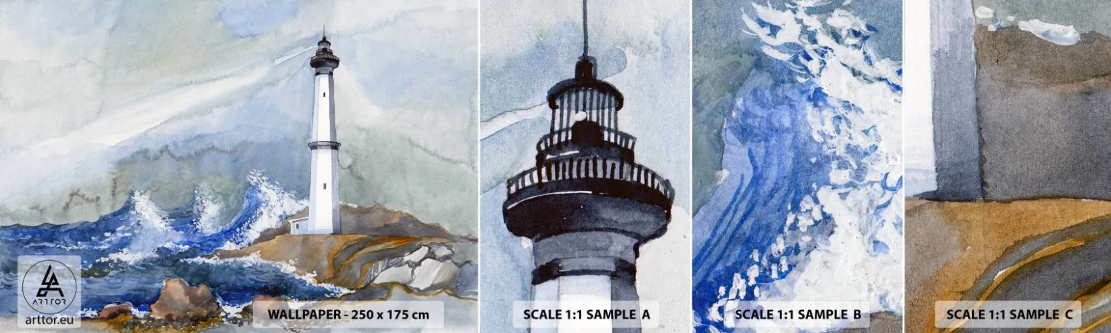 Campione Di Fotomurale Standard Eco - Contro il buio e le burrasche - Faro, Paesaggio, Oceano - 100x30 cm