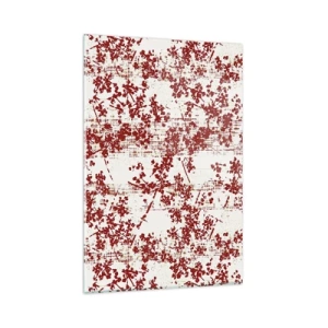 Quadro su vetro - Fiori rossi su sfondo bianco in stile artistico - 80x120cm - Come l'antico percalle - Decorazione murale moderna per soggiorno e camera da letto ARTTOR