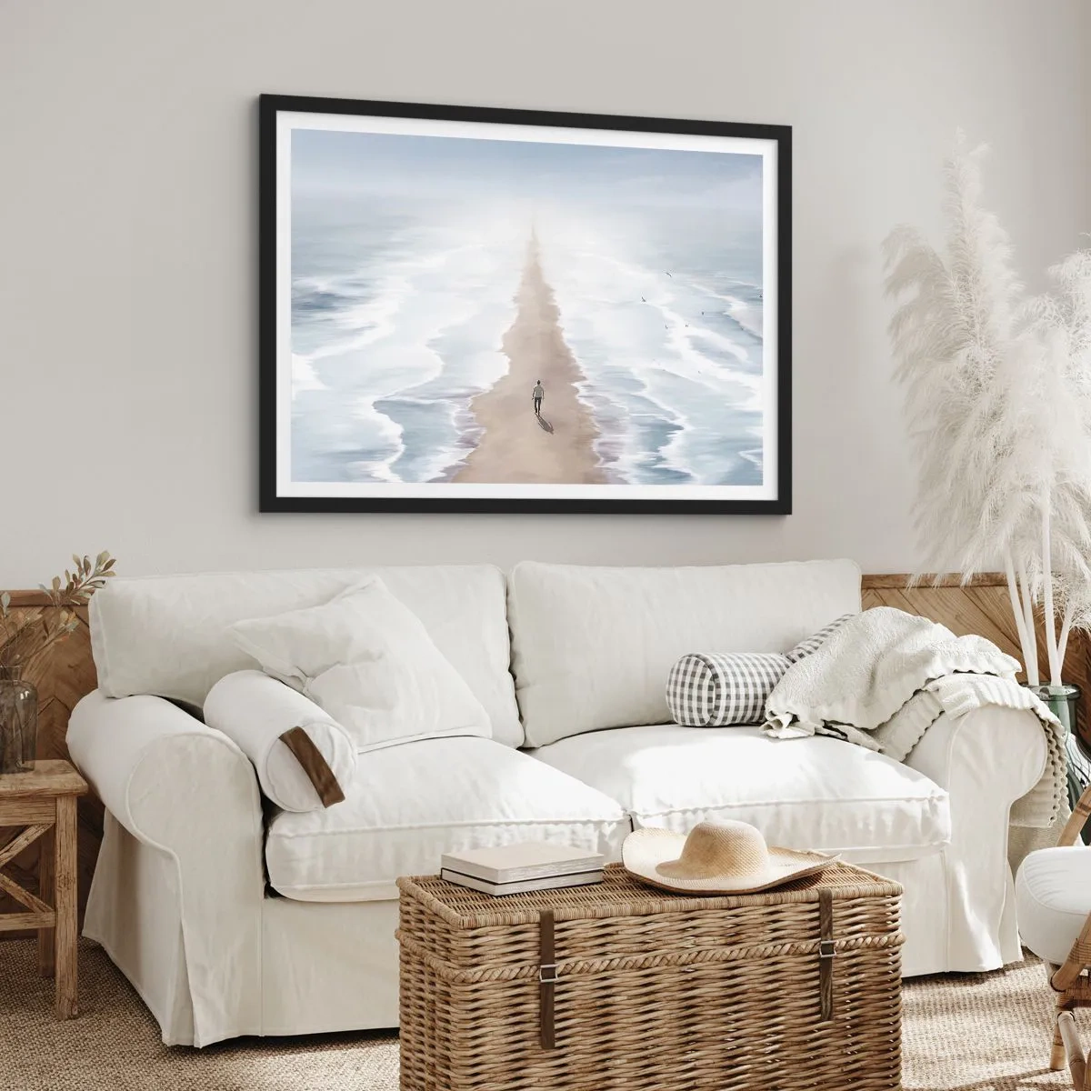 Poster in cornice nera - Una figura su una strada solitaria in mezzo a un vasto paesaggio acquatico - 70x50cm - Un futuro luminoso - Decorazione murale moderna per soggiorno e camera da letto ARTTOR