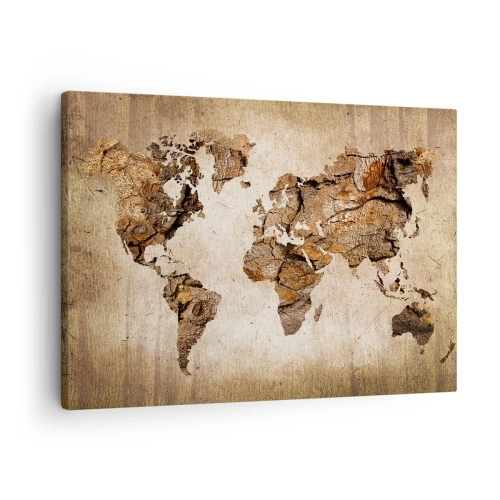 Quadro su tela - Stampe su Tela - Una mappa del mondo in stile rustico in legno - 70x50cm - Alla scoperta del mondo - Decorazione murale moderna per soggiorno e camera da letto ARTTOR