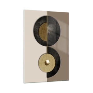 Quadro su vetro - Cerchi astratti nei toni dell'oro e del marrone - 70x100cm - Variazioni attorno al cerchio - Decorazione murale moderna per soggiorno e camera da letto ARTTOR