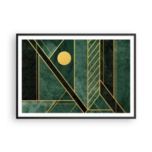 Poster in cornice nera - Design geometrico verde e oro con un motivo elegante - 100x70cm - Dinamica di oro e azzurro - Decorazione murale moderna per soggiorno e camera da letto ARTTOR
