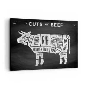 Quadro su tela - Stampe su Tela - Diagramma dei tagli di carne bovina su sfondo nero - 100x70cm - Il sillabario del macellaio - Decorazione murale moderna per soggiorno e camera da letto ARTTOR
