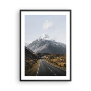 Poster in cornice nera - La strada che porta alle maestose montagne - 50x70cm - Via verso il cuore dei monti - Decorazione murale moderna per soggiorno e camera da letto ARTTOR