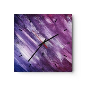 Orologio da parete - Orologio in Vetro - Pennellate astratte nei toni del viola e del rosa - 30x30cm - Quando soffia il vento solare - Decorazione murale moderna per soggiorno e camera da letto ARTTOR
