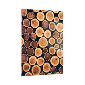 Quadro su vetro - Vista di tronchi d'albero tagliati disposti in fila - 50x70cm - Quanti anni mi dai? - Decorazione murale moderna per soggiorno e camera da letto ARTTOR