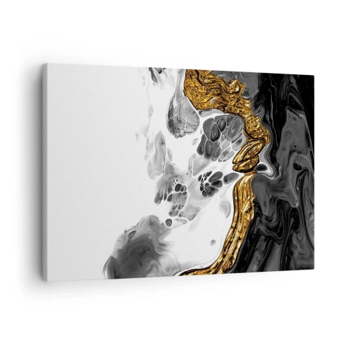 Quadro su tela - Stampe su Tela - Una composizione astratta con accenti di oro e nero. - 70x50cm - Composizione organica - Decorazione murale moderna per soggiorno e camera da letto ARTTOR