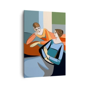 Quadro su tela - Stampe su Tela - Illustrazione astratta di due donne in stile cubista - 70x100cm - Il momento delle confidenze - Decorazione murale moderna per soggiorno e camera da letto ARTTOR