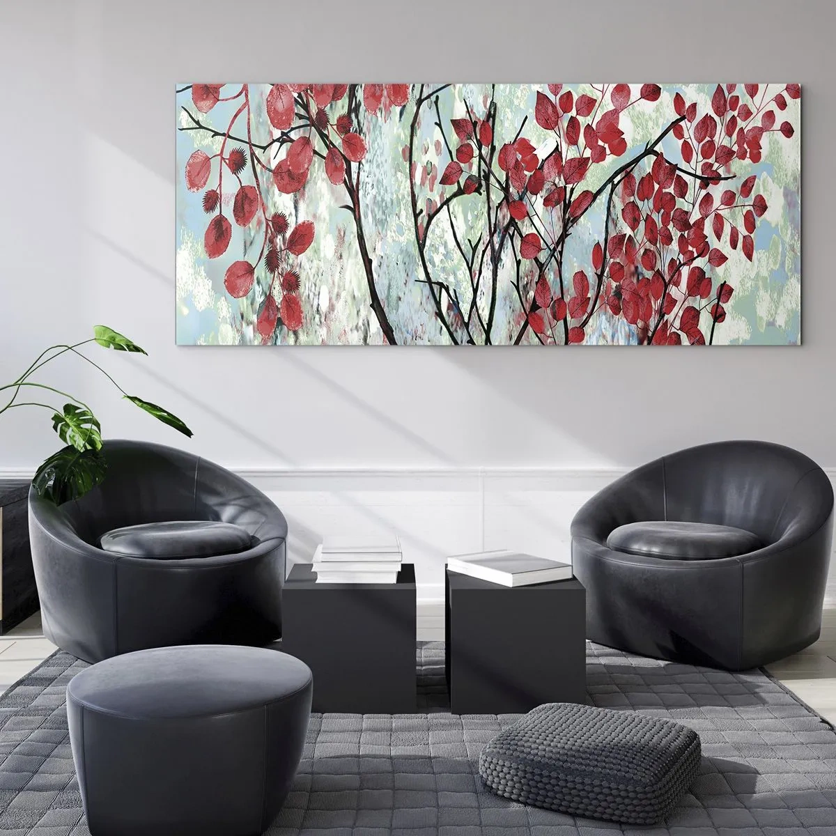 Quadro su vetro - Albero in scarlatto - 100x40 cm