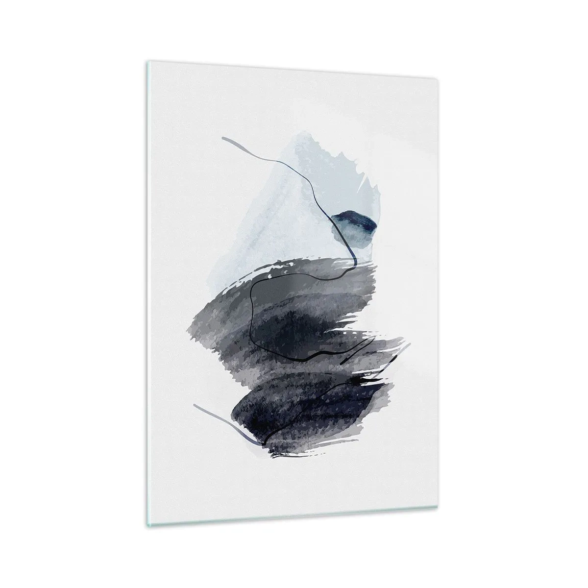 Quadro su vetro - Una composizione astratta nei toni del blu navy e del grigio - 50x70cm - Intensità e movimento - Decorazione murale moderna per soggiorno e camera da letto ARTTOR