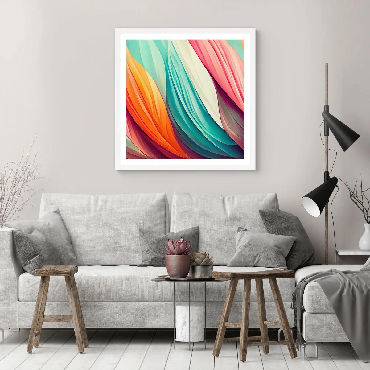 Poster in cornice bianca - Intreccio arcobaleno - 40x40 cm
