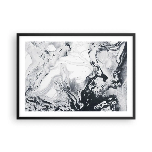 Poster in cornice nera - Motivo astratto monocromatico con effetto marmo - 70x50cm - Il centro della terra - Decorazione murale moderna per soggiorno e camera da letto ARTTOR