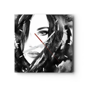 Orologio da parete - Orologio in Vetro - Ritratto di donna in acquerello bianco e nero - 30x30cm - Ritratto di donna in bianco e nero - Decorazione murale moderna per soggiorno e camera da letto ARTTOR