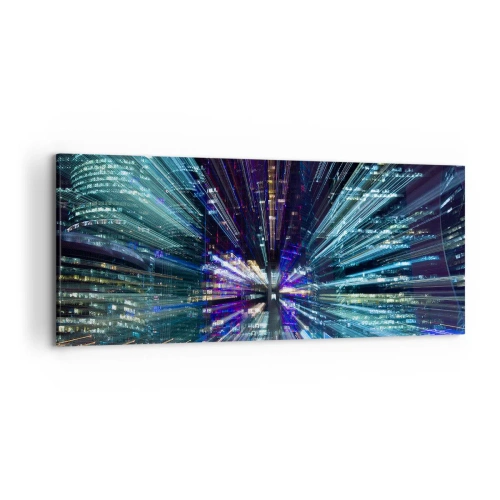 Quadro su tela - Stampe su Tela - Vista dinamica della città di notte con effetto di illuminazione - 120x50cm - Passaggio nell'iperspazio - Decorazione murale moderna per soggiorno e camera da letto ARTTOR