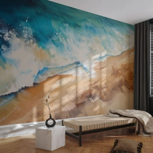 Fotomurali Standard Eco - Onde del mare che si infrangono sulla sabbia di una spiaggia assolata - 100x70cm - L'onda che ritorna - Decorazione murale moderna per soggiorno e camera da letto ARTTOR