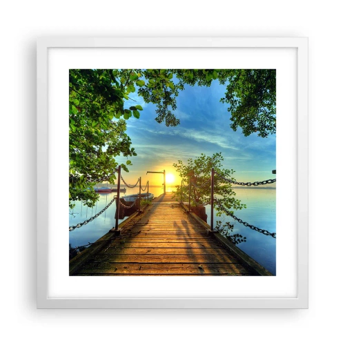 Poster in cornice bianca - Tramonto sul lago - 40x40 cm
