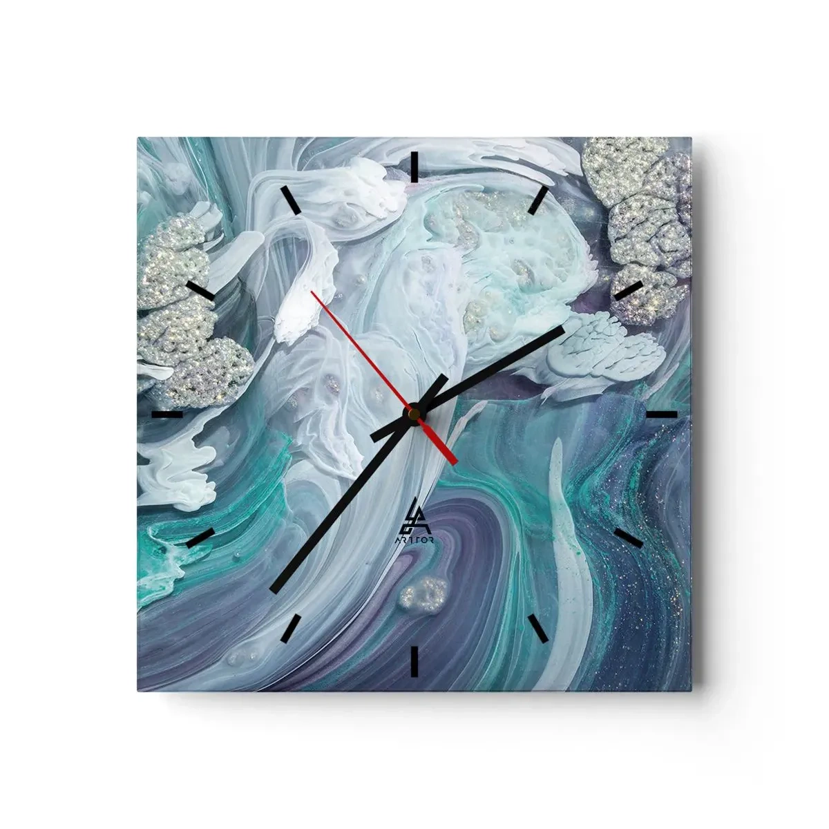 Orologio da parete - Orologio in Vetro - Vortici astratti nei toni del blu e del bianco - 30x30cm - Correnti di blu - Decorazione murale moderna per soggiorno e camera da letto ARTTOR