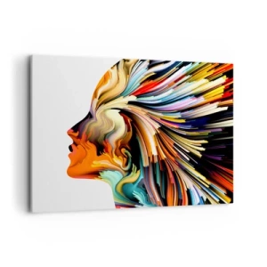 Quadro su tela - Stampe su Tela - Profilo astratto del viso con linee dinamiche colorate. - 120x80cm - Esplosione di fantasia - Decorazione murale moderna per soggiorno e camera da letto ARTTOR