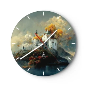 Orologio da parete - Orologio in Vetro - Un castello da favola su una collina circondato da alberi autunnali - 30x30cm - Inizio di una storia romantica - Decorazione murale moderna per soggiorno, cucina e camera da letto ARTTOR
