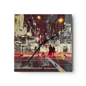 Orologio da parete - Orologio in Vetro - Città di notte con luci al neon e sagome di persone per strada - 30x30cm - Viaggio nella grande città - Decorazione murale moderna per soggiorno e camera da letto ARTTOR