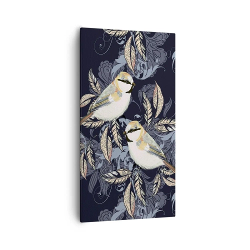 Quadro su tela - Stampe su Tela - Cinguettio oro e blu - 55x100 cm