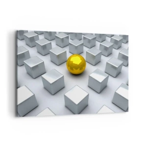 Quadro su tela - Stampe su Tela - Una sfera dorata che spicca tra i cubi d'argento - 100x70cm - Perché io? Composizione geometrica - Decorazione murale moderna per soggiorno e camera da letto ARTTOR