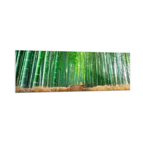 Quadro su vetro - Un sentiero in una fitta foresta di bambù - 160x50cm - Essenza della natura asiatica - Decorazione murale moderna per soggiorno e camera da letto ARTTOR