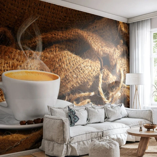 Fotomurali Standard Eco - L'odore di caffè con la schiuma del colore del miele - Gastronomia, Caffè, tazza di caffè - 200x140 cm