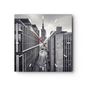 Orologio da parete - Orologio in Vetro - Panorama di Varsavia con vista sul Palazzo della Cultura e sugli edifici circostanti - 30x30cm - La valle di Varsavia - Decorazione murale moderna per soggiorno e camera da letto ARTTOR