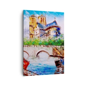 Quadro su tela - Stampe su Tela - Paesaggio con un ponte e una cattedrale in stile classico - 70x100cm - Il loro tempo non passa mai - Decorazione murale moderna per soggiorno e camera da letto ARTTOR