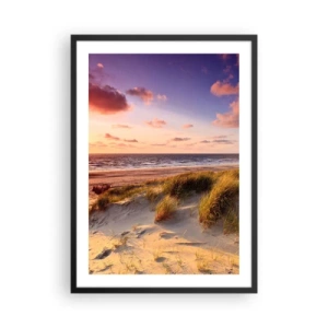 Poster in cornice nera - Spiaggia con dune e sole al tramonto - 50x70cm - L'aria già profuma di estate - Decorazione murale moderna per soggiorno e camera da letto ARTTOR