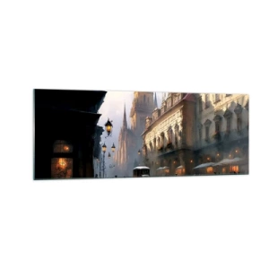 Quadro su vetro - Scena di strada serale con architettura storica - 140x50cm - Il fascino delle sere di Praga - Decorazione murale moderna per soggiorno e camera da letto ARTTOR