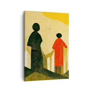 Quadro su tela - Stampe su Tela - Silhouette geometriche in rosso e verde su sfondo giallo - 50x70cm - La strada è ancora lunga - Decorazione murale moderna per soggiorno e camera da letto ARTTOR