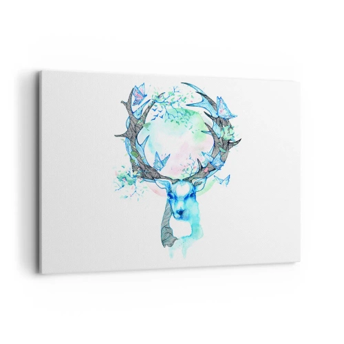 Quadro su tela - Stampe su Tela - Una grafica stravagante di un cervo con un motivo naturale e a farfalla - 100x70cm - La forza e la delicatezza della natura - Decorazione murale moderna per soggiorno e camera da letto ARTTOR