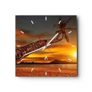 Orologio da parete - Orologio in Vetro - Palma sulla spiaggia al tramonto con vista sul mare - 30x30cm - Vacanze esotiche, avventura nei Caraibi - Decorazione murale moderna per soggiorno e camera da letto ARTTOR