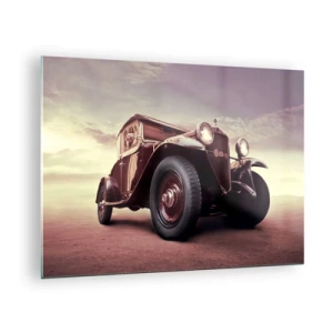 Quadro su vetro - Auto classica iconica nei toni seppia all'aria aperta - 70x50cm - Torniamo agli anni passati... - Decorazione murale moderna per soggiorno e camera da letto ARTTOR