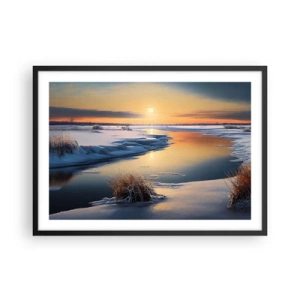 Poster in cornice nera - Paesaggio invernale con un fiume al tramonto - 70x50cm - Tramonto invernale - Decorazione murale moderna per soggiorno e camera da letto ARTTOR