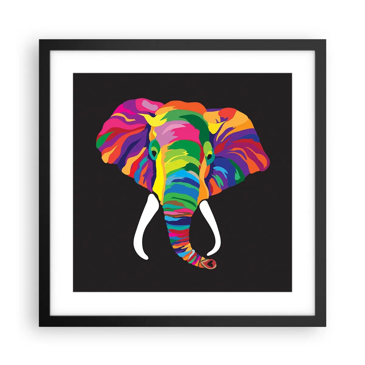 Poster in cornice nera - L'elefante che faceva il bagno nell'arcobaleno - 40x40 cm