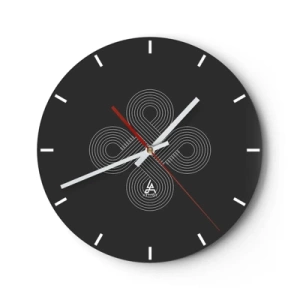 Orologio da parete - Orologio in Vetro - Sfondo nero con motivo bianco ispirato a un motivo celtico - 30x30cm - Nello spirito celtico - Decorazione murale moderna per soggiorno, cucina e camera da letto ARTTOR