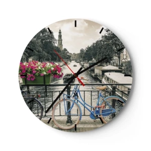 Orologio da parete - Orologio in Vetro - Un ponte ciclabile sopra un canale ad Amsterdam - 30x30cm - I colori delle strade di Amsterdam - Decorazione murale moderna per soggiorno, cucina e camera da letto ARTTOR