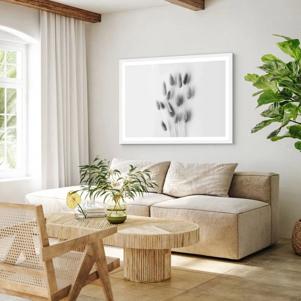 Poster in cornice bianca - Erba soffice - 100x70 cm