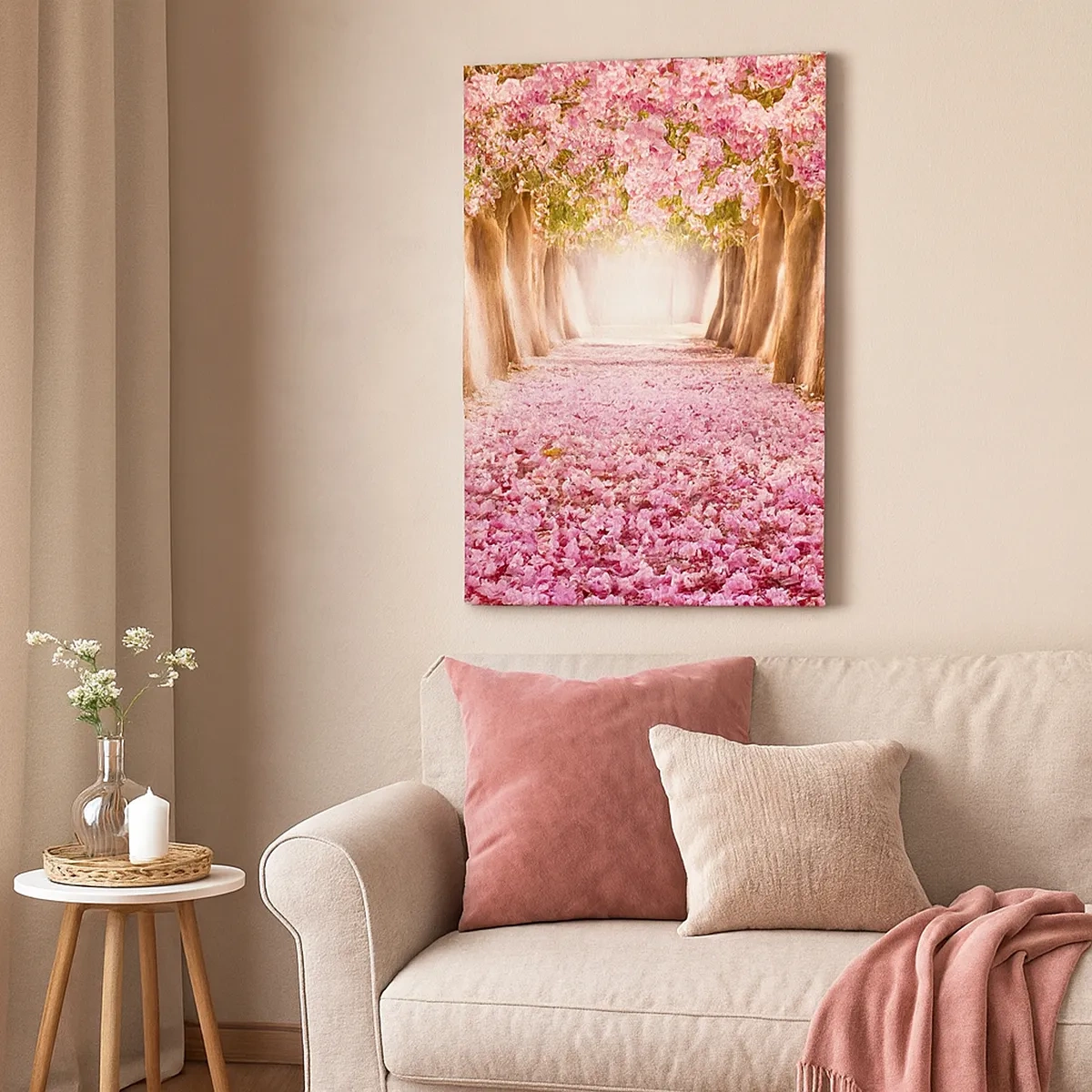 Quadro su tela - Stampe su Tela - Un viale di alberi in fiore nelle sfumature del rosa - 50x70cm - La strada verso il paradiso - Decorazione murale moderna per soggiorno e camera da letto ARTTOR