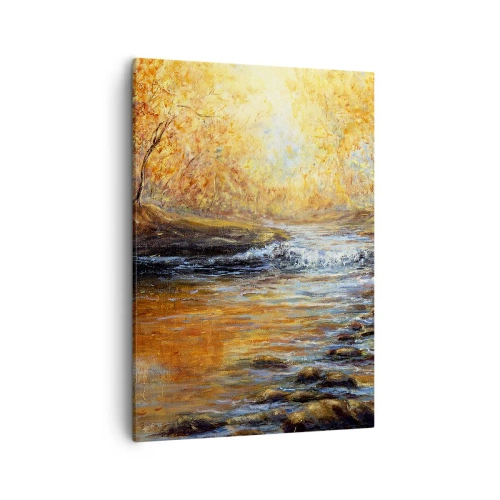 Quadro su tela - Stampe su Tela - Paesaggio autunnale con un fiume tra gli alberi - 50x70cm - Ruscello d'oro - Decorazione murale moderna per soggiorno e camera da letto ARTTOR