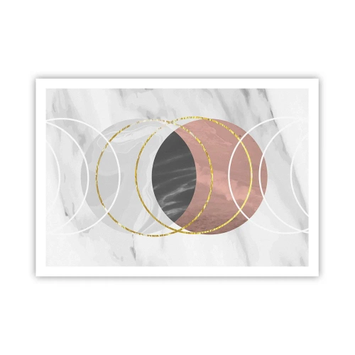 Poster - Composizione geometrica astratta con cerchi e dettagli metallici - 100x70cm - La musica delle sfere - Decorazione murale moderna per soggiorno e camera da letto ARTTOR