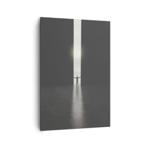 Quadro su tela - Stampe su Tela - Un uomo in piedi alla luce di una stretta fessura in uno spazio buio - 70x100cm - Un passo verso un chiaro futuro - Decorazione murale moderna per soggiorno e camera da letto ARTTOR