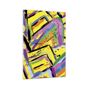Quadro su vetro - Astrazione vivida in colori vivaci e forme dinamiche - 70x100cm - Grida di gioia - Decorazione murale moderna per soggiorno e camera da letto ARTTOR