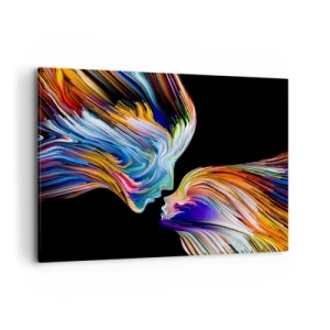 Quadro su tela - Stampe su Tela - Sagome colorate di volti in flussi dinamici su uno sfondo nero - 100x70cm - Fusione di energia e luce - Decorazione murale moderna per soggiorno e camera da letto ARTTOR