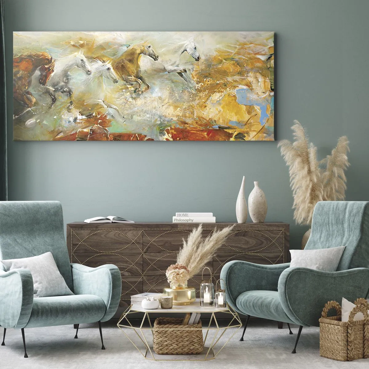 Quadro su tela - Stampe su Tela - Al galoppo attraverso la luce - 100x40 cm