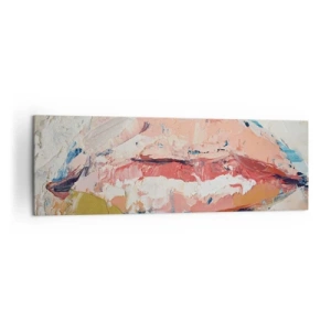 Quadro su tela - Stampe su Tela - Una composizione astratta che raffigura le labbra di una donna in colori pastello. - 160x50cm - Risveglia i sensi - Decorazione murale moderna per soggiorno e camera da letto ARTTOR